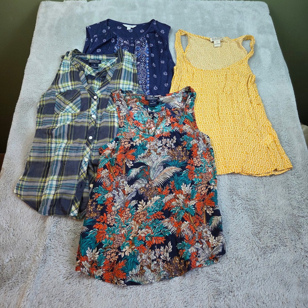 Lucky Brand Tops Bundle Women XS 4pc Floral Plaid Boho Sleeveless Tank Multi Col